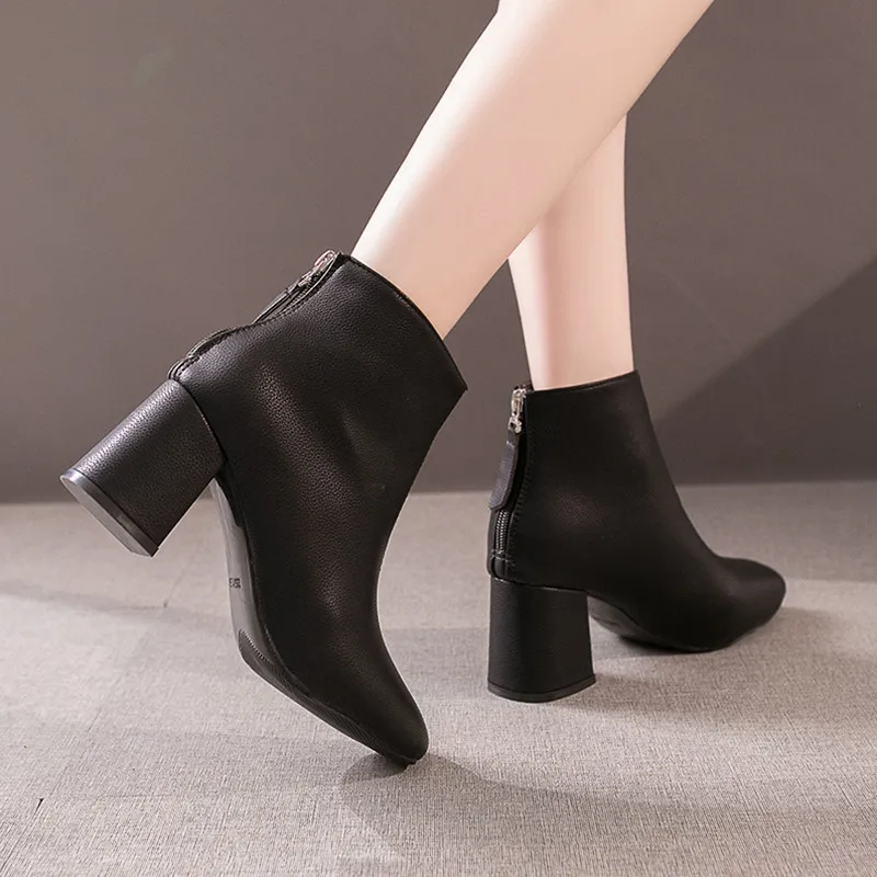 Женские ботинки на низком каблуке Ботильоны Сапоги шпильках круглый носок