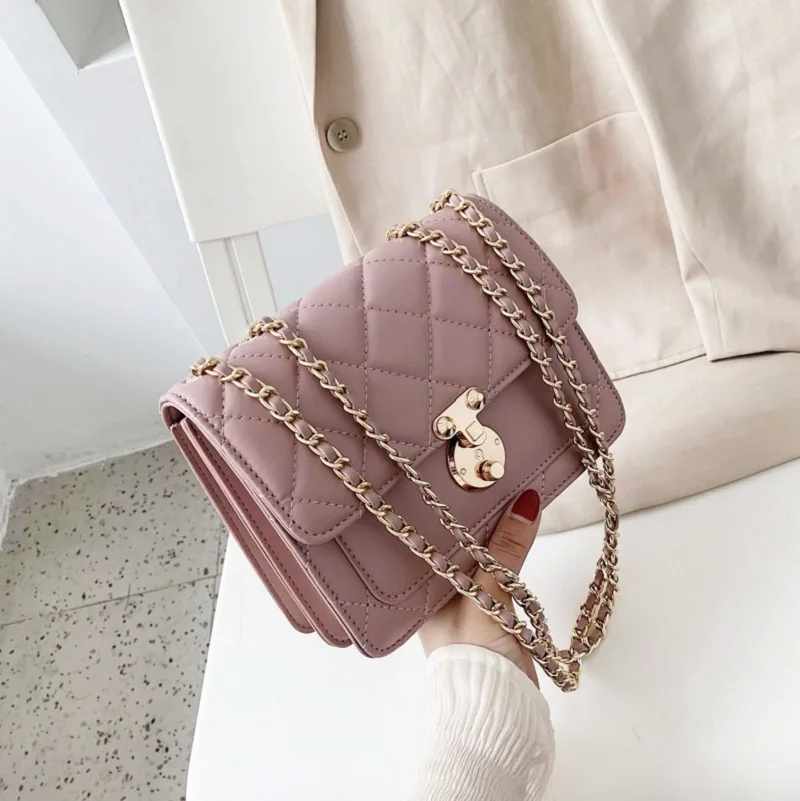

Trendy Fashion Bags 2021 Fall/Winter New Style Ladies One Shoulder Diagonal Bag Lingge Chain Bag PU Small Square Bag