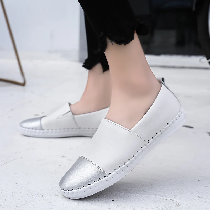 2020 ladies summer breathable low-top black and white shoes female casual flat invisible sneakers hand-stitched leather | Обувь
