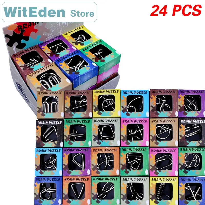 3D Metal Wire Puzzles 24PCS/Sets IQ Brain Teasers Test Casse-Tete Perplexing ZHL Classic Knot Intelligence Buckle Interlock Toys 12 in 1 intelligence brain training metal puzzles set silver