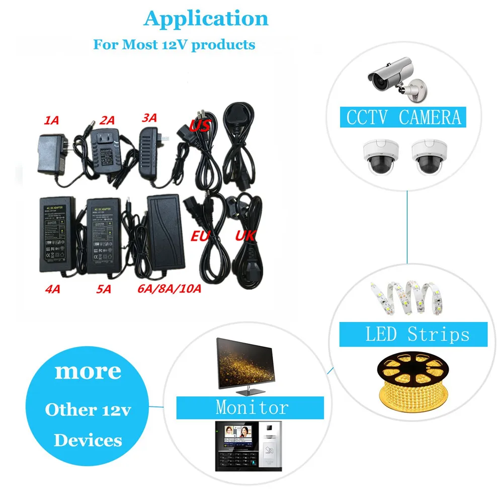 12V 1A 2A 3A 5A 6A 8A 10A AC DC Питание адаптер 110 V 220 Светодиодный драйвер освещение