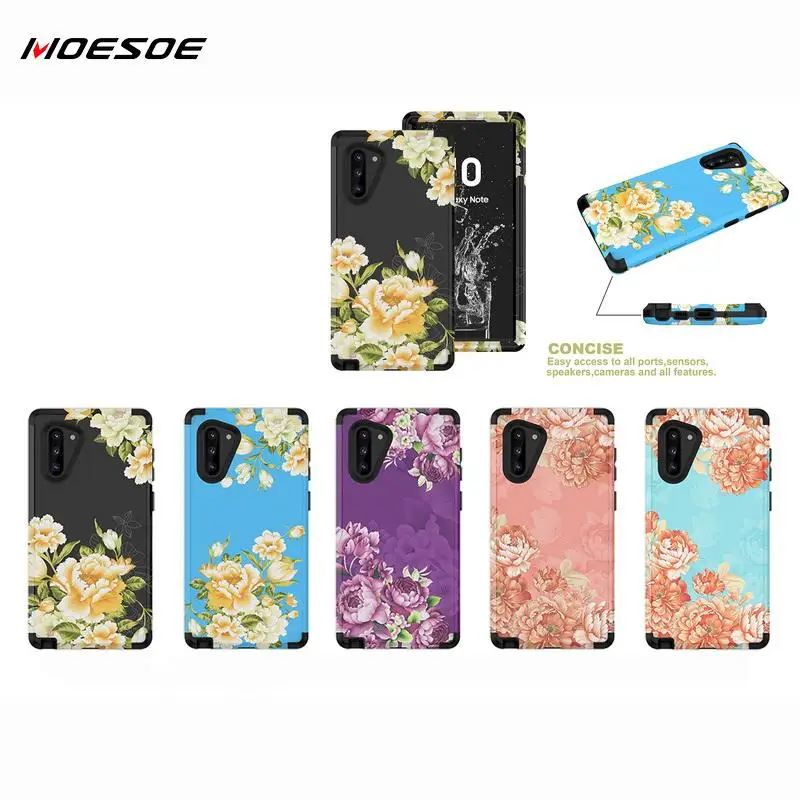 Peony Flower Armor Phone Case For Samsung Galaxy S10 S9 Plus Note 10 Luxury Hybrid 3 in 1 Shockproof Hard Cover Coque |