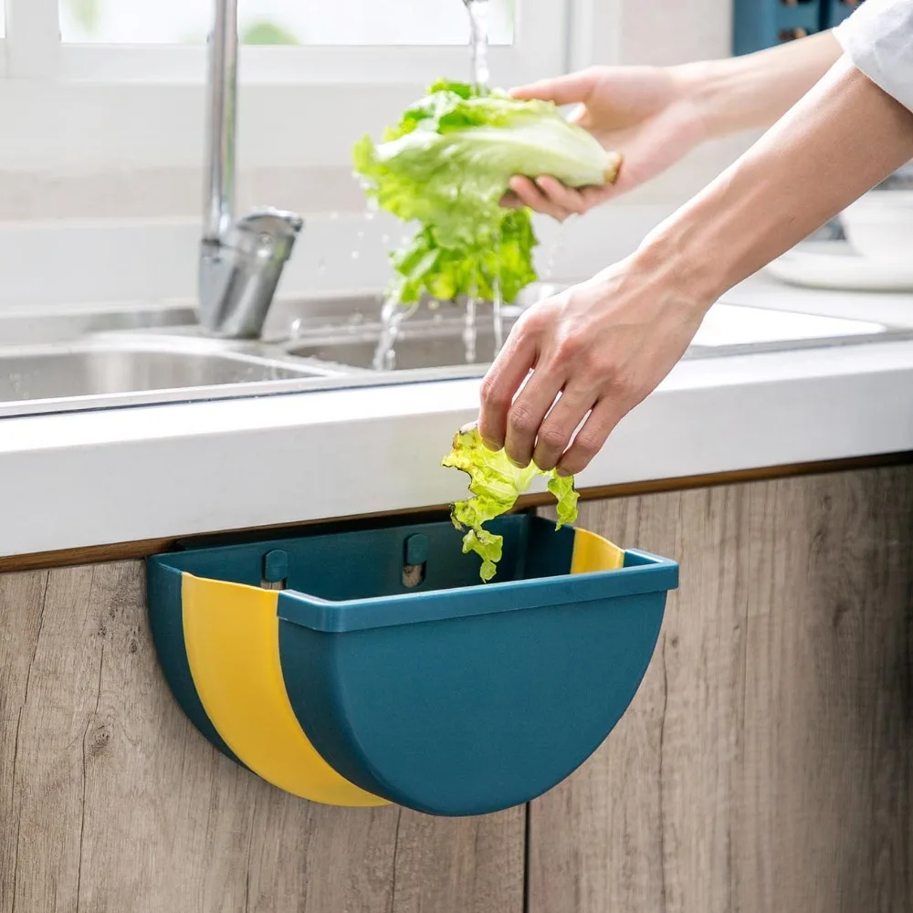 

Folding Waste Bin Garbage Basket Kitchen Cabinet Door Hanging Trashcan Waste Storage Cleaning Tool