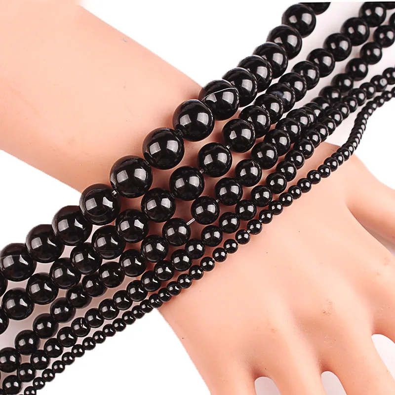 Бусины из натурального агата и черного стекла оникса 4/6/8/10/12/14 мм | Украшения