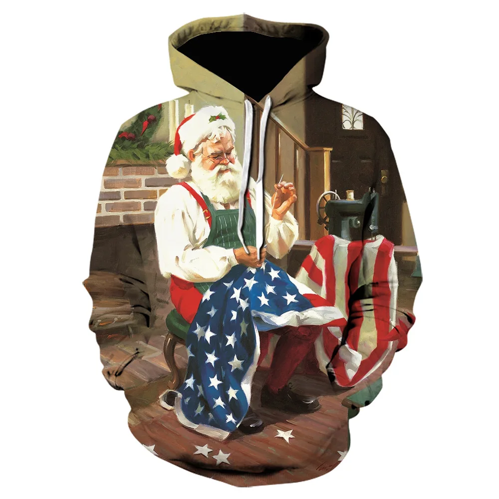 

2020 Autumn and Winter New Christmas Youth Individuality 3D Print Pullover Hooded Sweatshirts for Mens