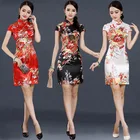 Китайское традиционное современное свадебное платье Ципао, красные платья Ципао с вышивкой, черное сексуальное шелковое Короткое женское платье