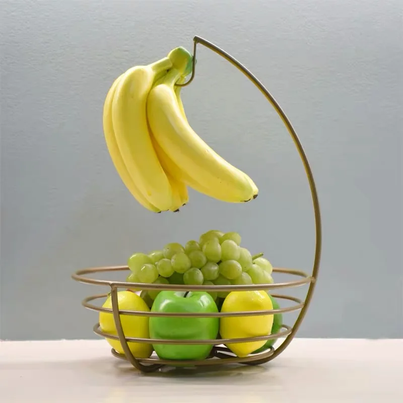 Большая корзина для фруктов с вешалкой бананов в деревенском французском