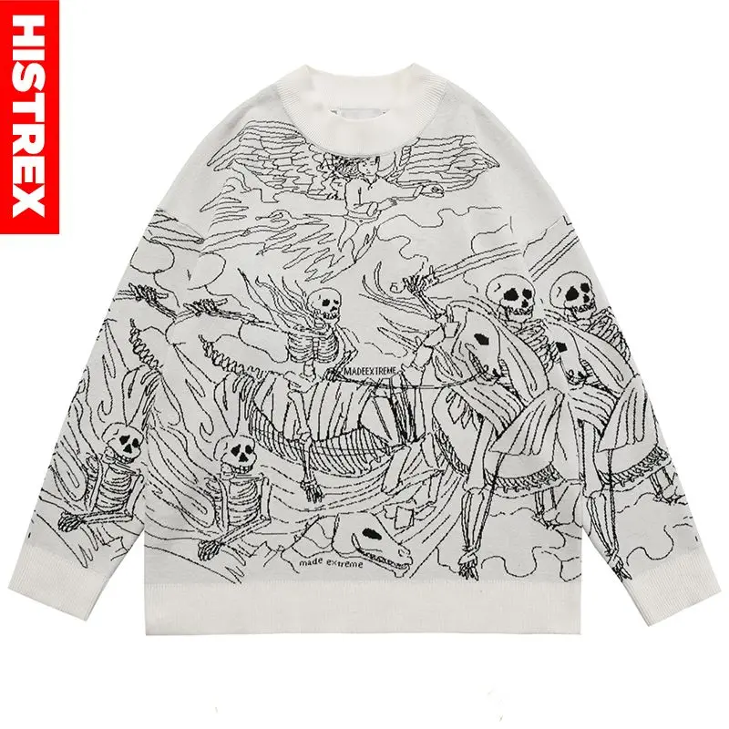 

HISTREX Mens Sweater Gothic Skull PullKnitted Turtleneck Clothing Dark Style Oversized Solid Casual Women Fleece Polo Sweaters