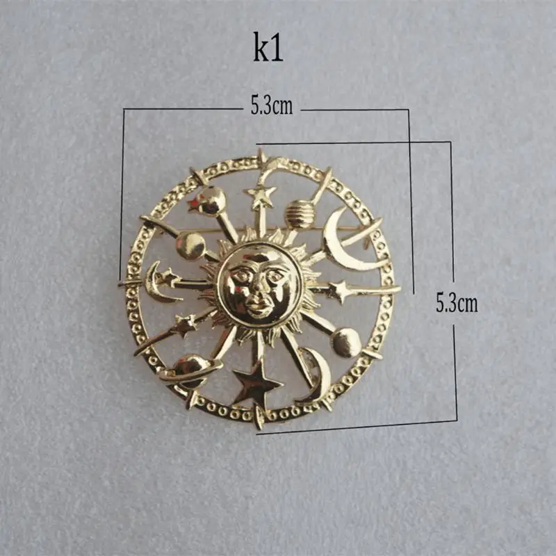 Золотая Звезда Луна солнце галактика руль брошь круглые Космос пара оловянные