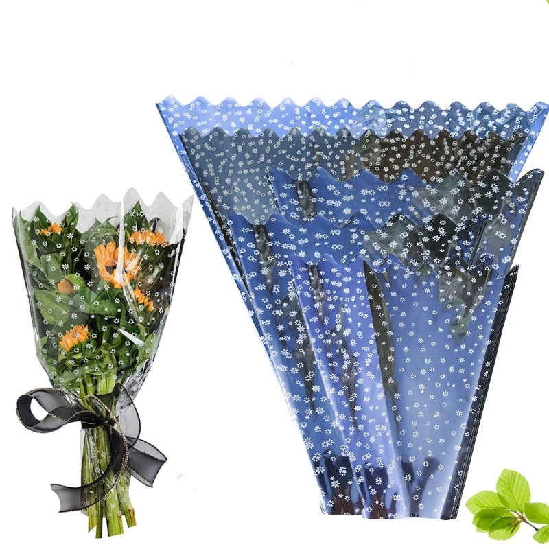 

50pcs Flower Wrapping Paper Silver Single Branch Bag OPP Waterproof Cellophane Fresh Bouquet Packaging Florist Decoration
