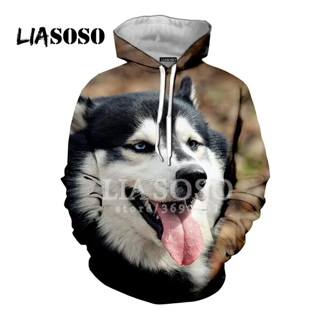 Liaseo 2018 Забавные милые повседневные толстовки с капюшоном и 3D принтом сибирских