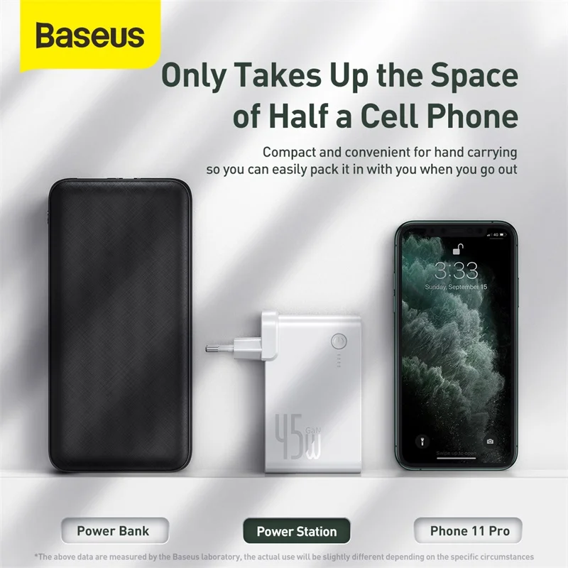 Baseus 10000 мАч Power Bank 45 Вт GaN зарядное устройство 2 в 1 PD QC 3 0 AFC Быстрая зарядка USB для iPhone