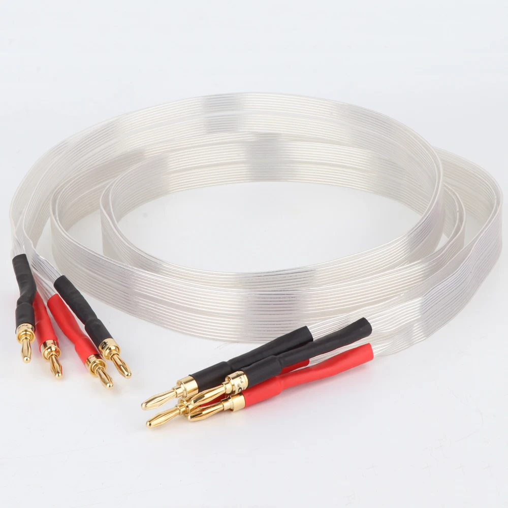 

New Hi-end ribbon audio speaker cable OCC silver plated Hi-end Loudspeaker Cable with gold plated banana plug