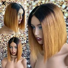 Парики из светлых человеческих волос Омбре, прямые короткие волосы боб 1B27, парики на шнуровке спереди 5x5, парик из искусственного шелка на шнуровке с детскими волосами