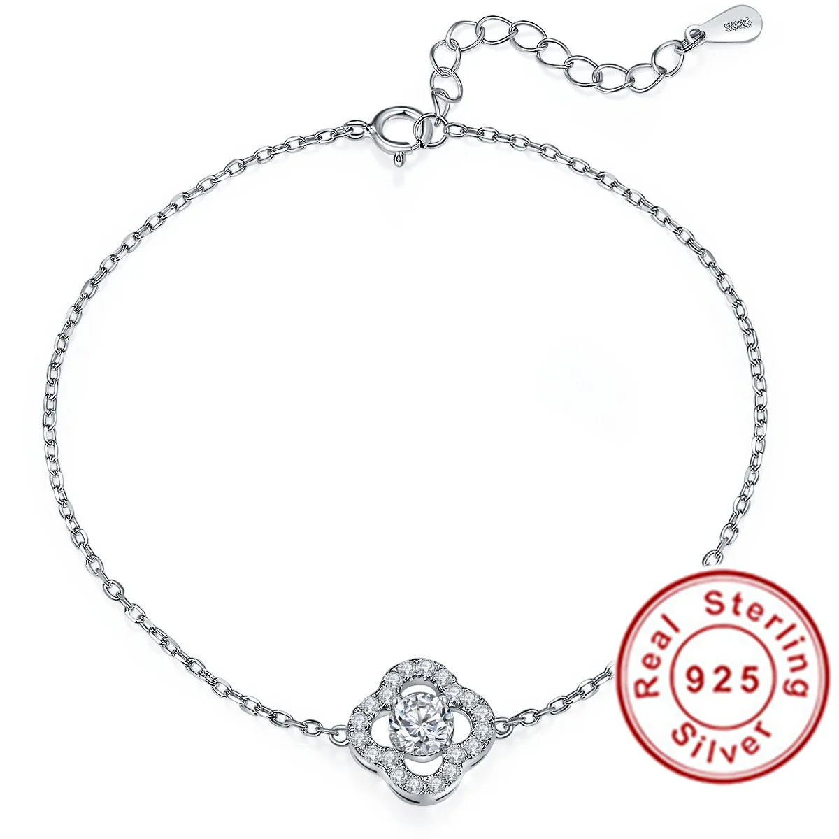 

925 Sterling Silver 0.5ct D Color Four-leaf Clover Shape Design Mossanite Elegant Party Bracelets For Women Fine Jewelry