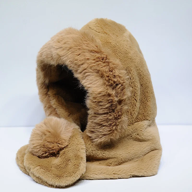 

Russian Fashion Winter Women Furry Beanies Caps Warm Thick Cute Pink Fur Hat Casual Plush Hat Scarf Set Casual Solid Women Caps