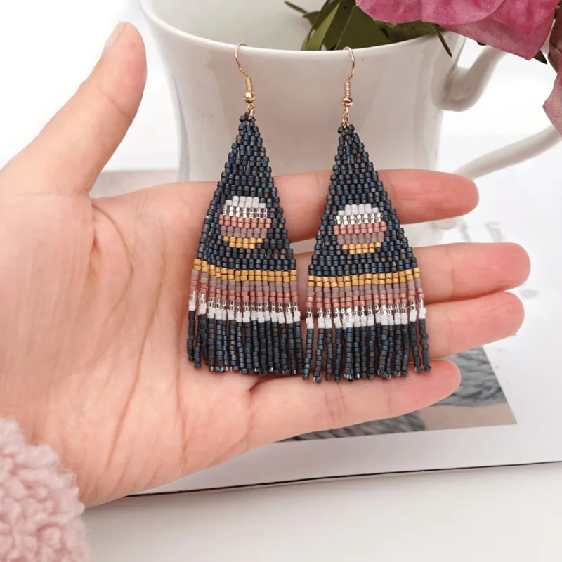 

Женские серьги-кисточки XUXI, японские бусины из риса ручной работы, винтажные геометрические модные серьги, крючок из нержавеющей стали, S239