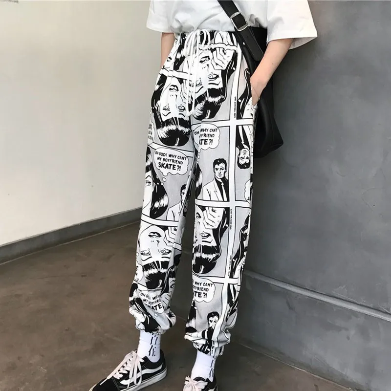 Women Loose Sports Casual Pants Beam Foot Harem Comics Printed Joggers Mens Hip Hop Trousers 2020 | Женская одежда