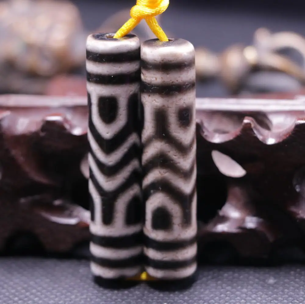 Пара тибетских старых черных агатов водяных волн Faqi Vajra бусины дзи Totem Amulet LKbrother