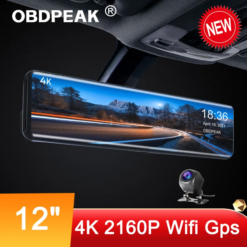 Автомобильный видеорегистратор OBDPEAK H6 IMX415 4K рекордер 12 дюймов зеркало заднего