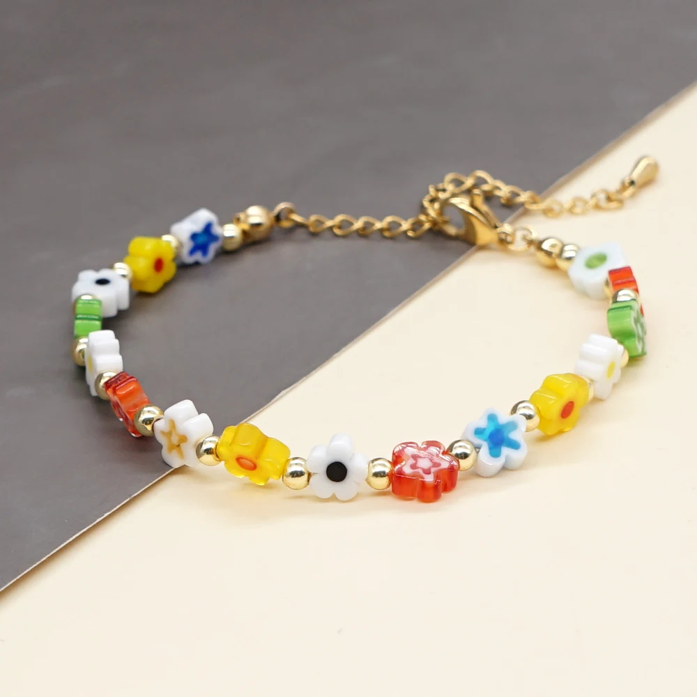 Браслет Go2Boho Y2K женский из нержавеющей стали с цветами и бусинами - купить по