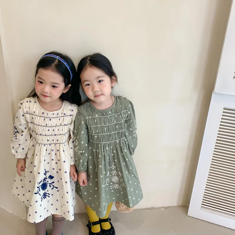 

HAYANA 2021 Autumn New Girl Clothes Korean Fashion Long Sleeve Embroidery Cute Dress