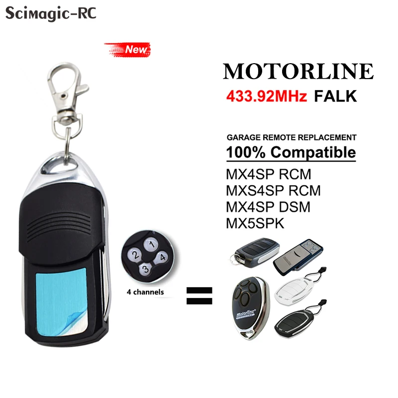 

Пульт дистанционного управления для гаражных дверей Motorline, Открыватель ворот, 433,92 МГц, вращающийся код MX4SP RCM MXS4SP RCM MX4SP DSM MX5SPK, передатчик