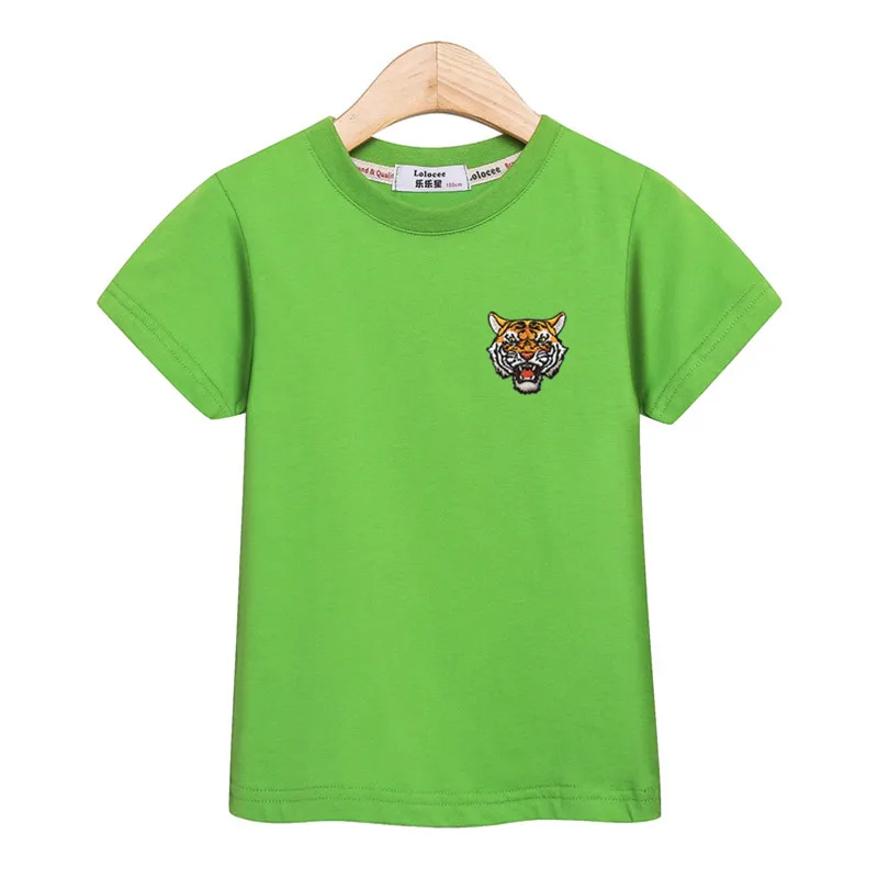 Детская модная рубашка с вышивкой Футболка С Рисунком Тигра на груди для