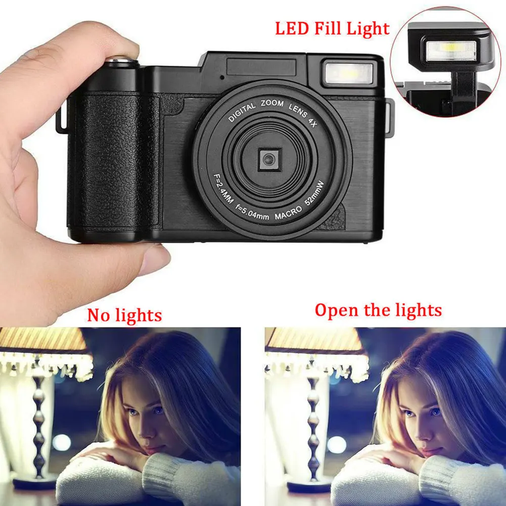 

Digital Camera Vlogging Video Digital Zoom 4X Camcorder Rotatable Screen HD 1080P 32 GB Memory Card With Wide Angle Lens
