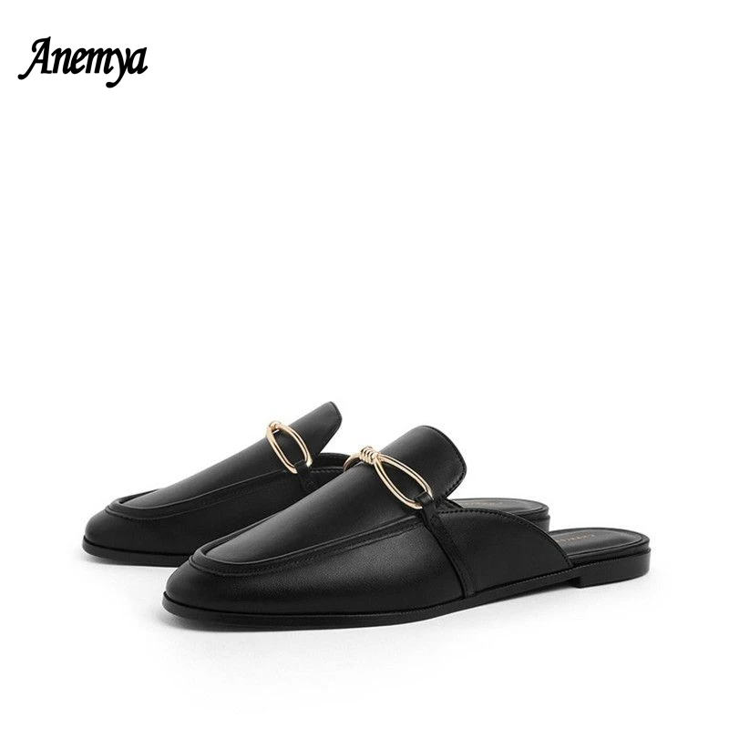 

Metal Decoration Casual Slippers Women's Summer Shoes Lazy Shoes Flat Woman Bottomed Baotou Half Sandals Beige Designer 2021 New