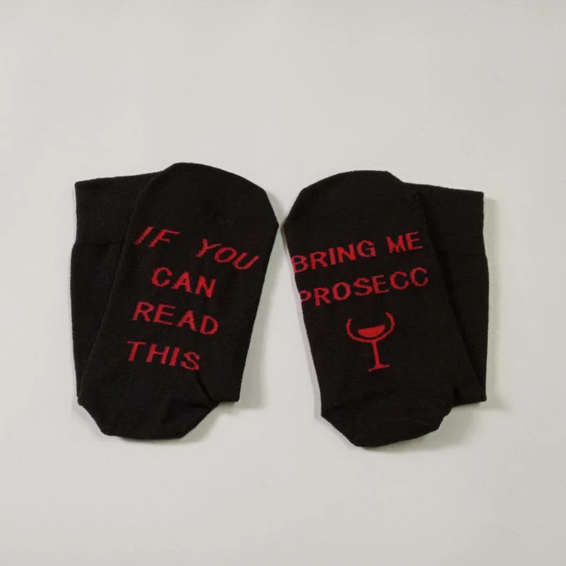

Red wine glass English letters leisure pure cotton tube jacquard ladies socks sole letter socks