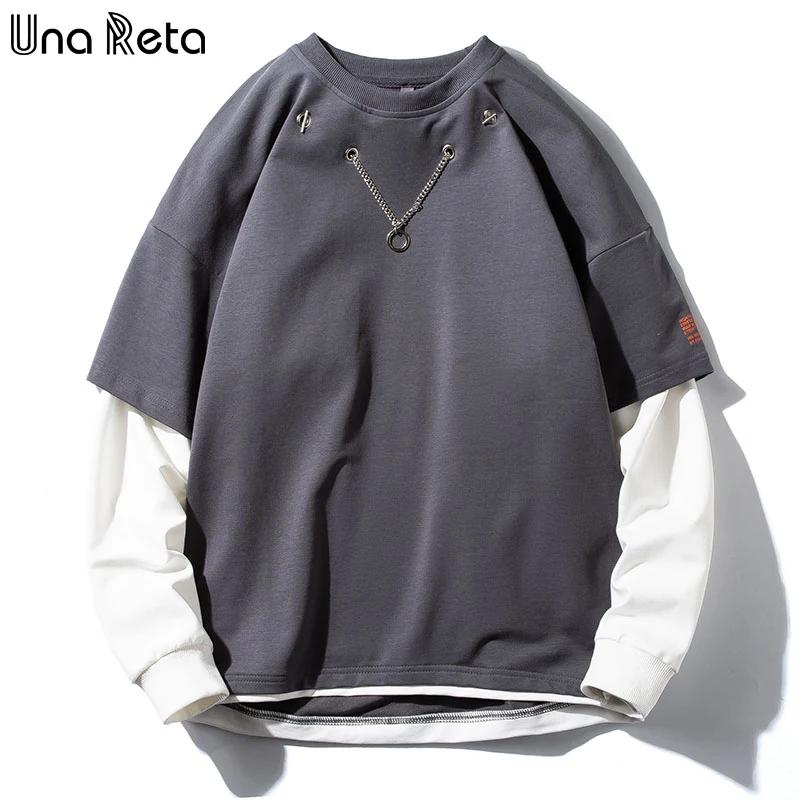 

Una Reta Sweatshirts Spring New Men Clothing Hip Hop Fake Two Piece Pullover Harajuku Tops Couples Oversized Sweatshirt Man