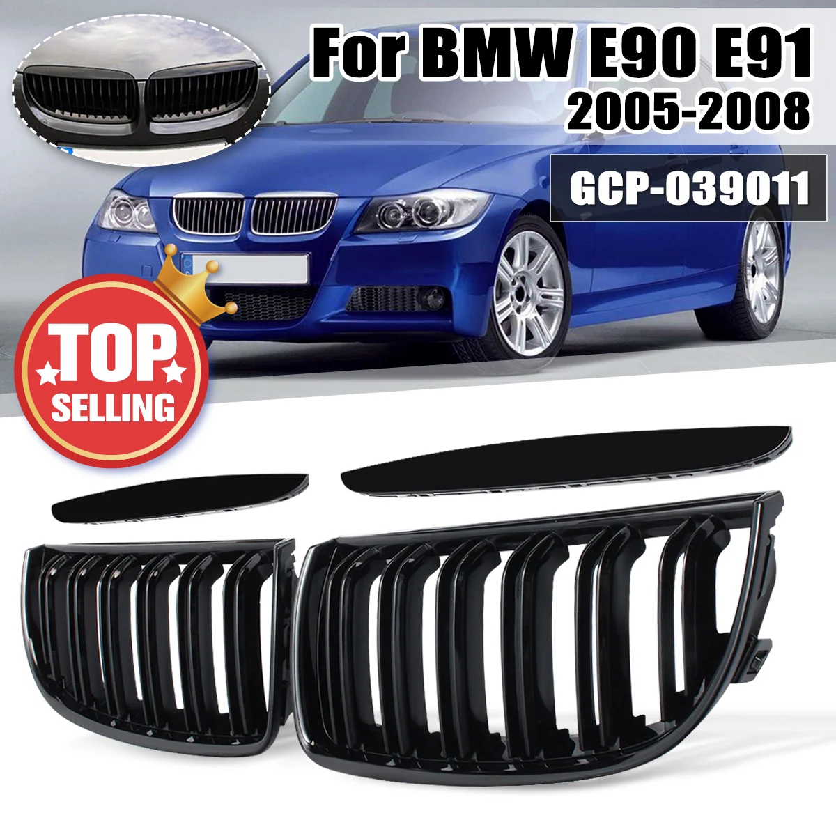 Для BMW E90 E91 4 двери 2005 2006 2007 2008 # GCP 039011 пара передняя глянцевая черная двойная