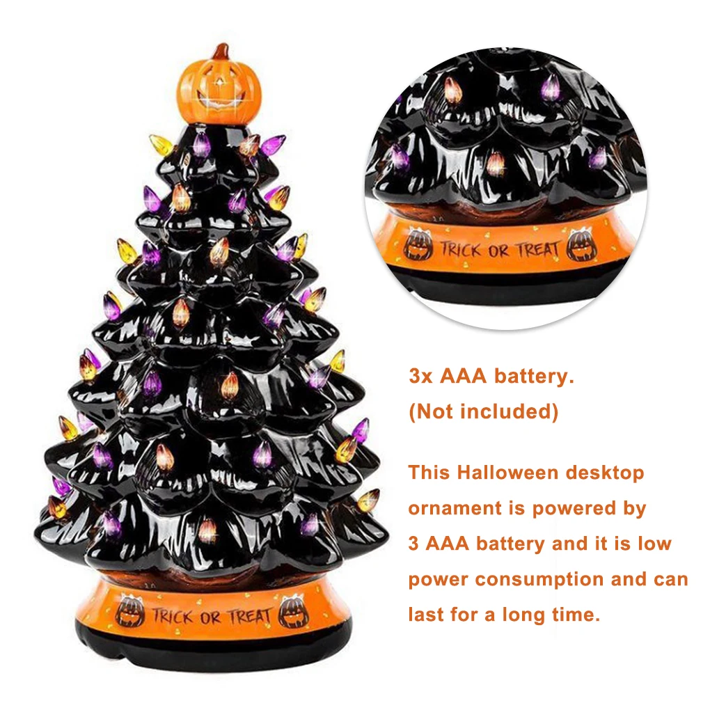 

Halloween Tree Night Light Halloween Glowing Decorations Black Ornaments Halloween Tree Gifts Table Decor With Pumpkin Hanging