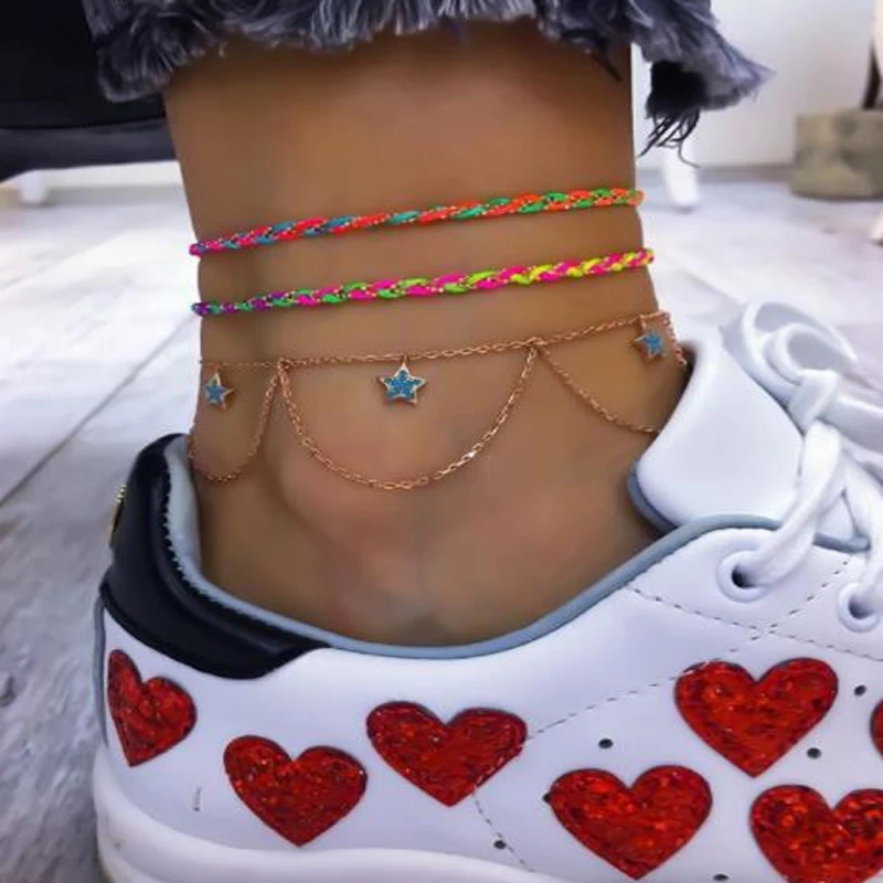 Комплект ножных браслетов Tocona из 3 ярких веревок Набор дружбы для женщин ручной