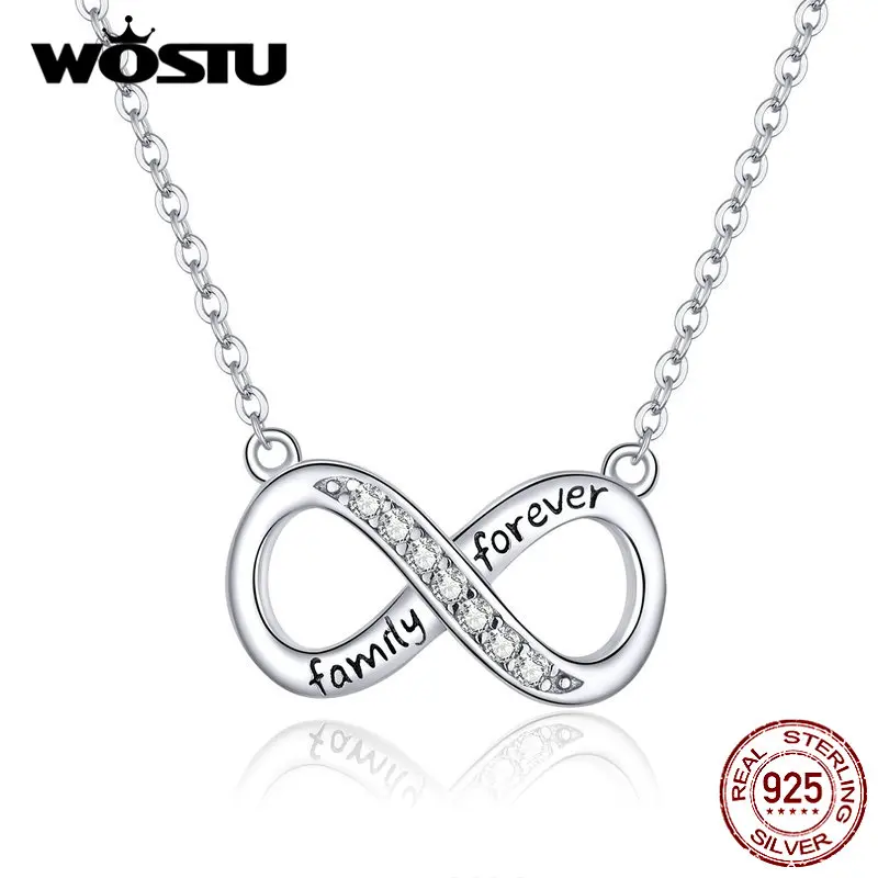 

WOSTU Real 925 Sterling Silver Infinity Love Pendant Necklaces Forever Family Cross Design Chain Link For Women Jewelry BKN352