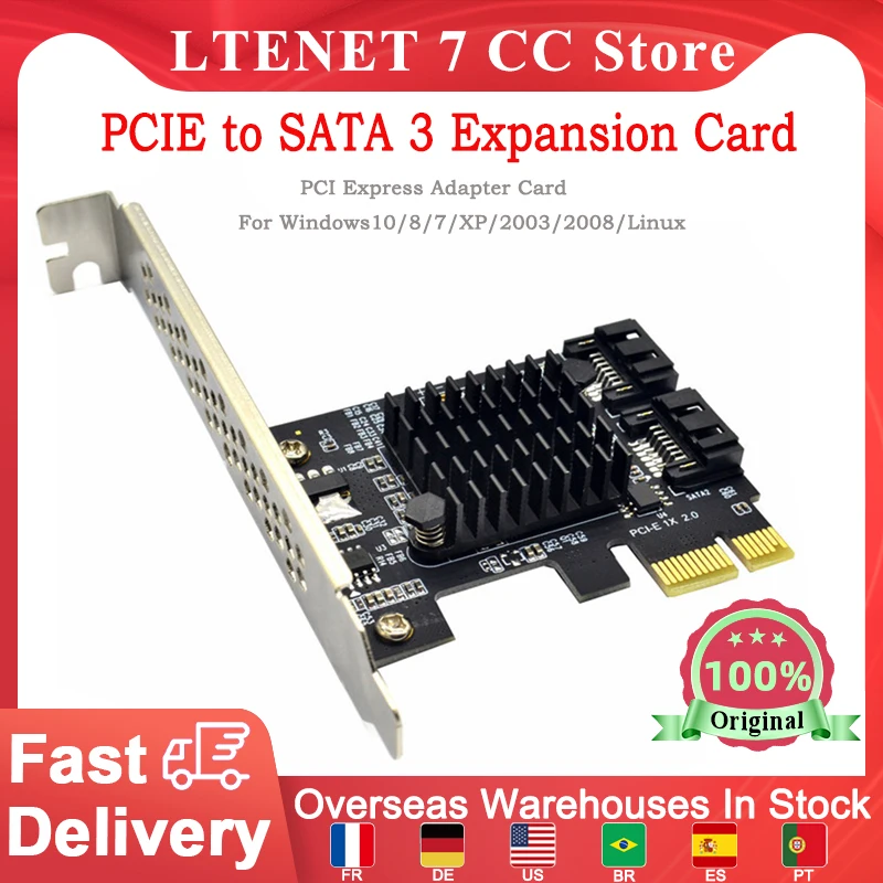 

PCIE to SATA 3 Expansion Card Add On Card Controller Dual SATA Port PCI Express Adapter Card Windows10/8/7/XP/2003/2008/Linux