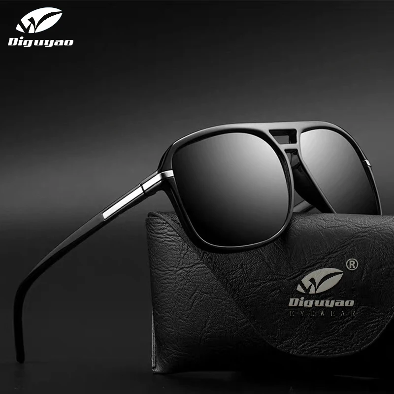 DIGUYAO New Arrivals Men Polarized uv400 Big Square Frame Sunglasses Black Lens Male Retro Fishing driving Glasses Gafas De Sol