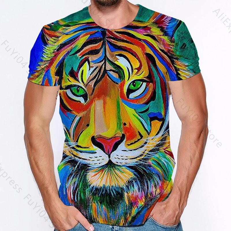 

Colour Animal 3D Printed Tops & Tees Men Fashion Lion T Shirt Male Clothing tshirt Round Neck Short Sleeve Funny T Shirts Mujer