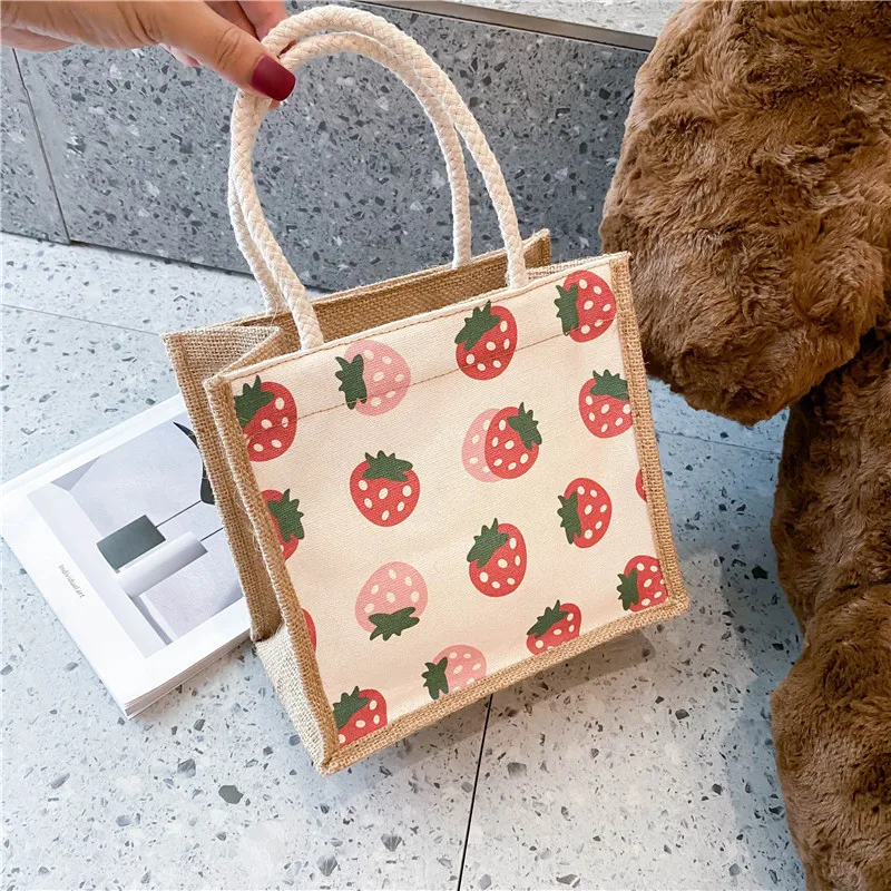 

Trendy Girl Cartoon Bag Female 2021 New Ethnic Style Retro Tote Bag Lunch Bag Large Capacity Shopping Bag Handbag