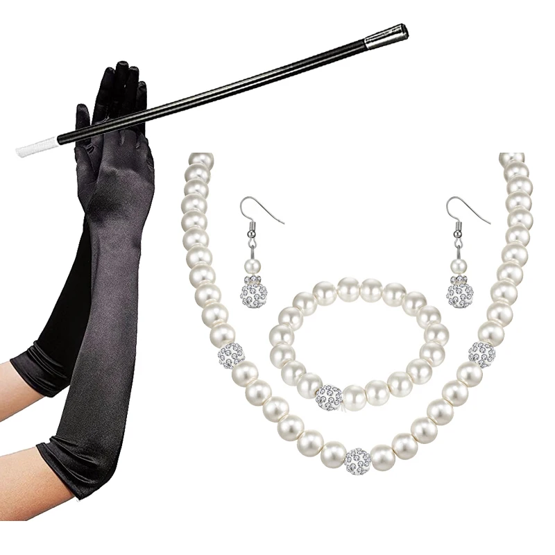 Фото Набор аксессуаров для костюма 1950s ожерелье серьги и браслет с искусственным