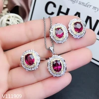 kjjeaxcmy boutique jewelry 925 sterling silver inlaid natural garnet necklace ring earring female suit support detection