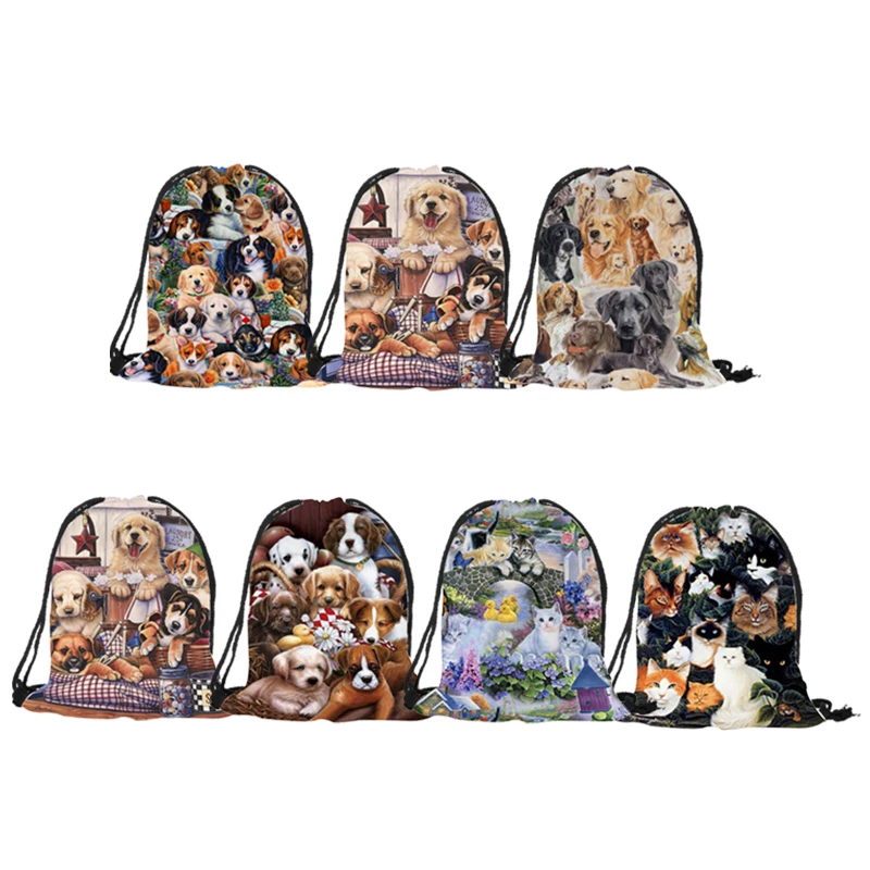 

Симпатичный популярный повседневный рюкзак с животным принтом золотистый ретривер Лабрадор кошка Наплечная Сумка моющиеся прочные многоф...