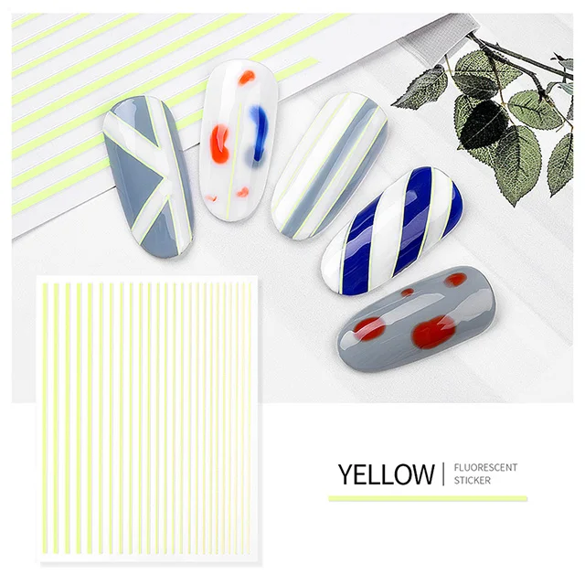 Style 3-Yellow 5 флюоресцентные цвета наклейки для ногтей полосатые линии наклейки для дизайна ногтей клейкие 3D ленты наклейки для дизайна ногтей Аксессуары для маникюра - Цвет: Style 3-Yellow