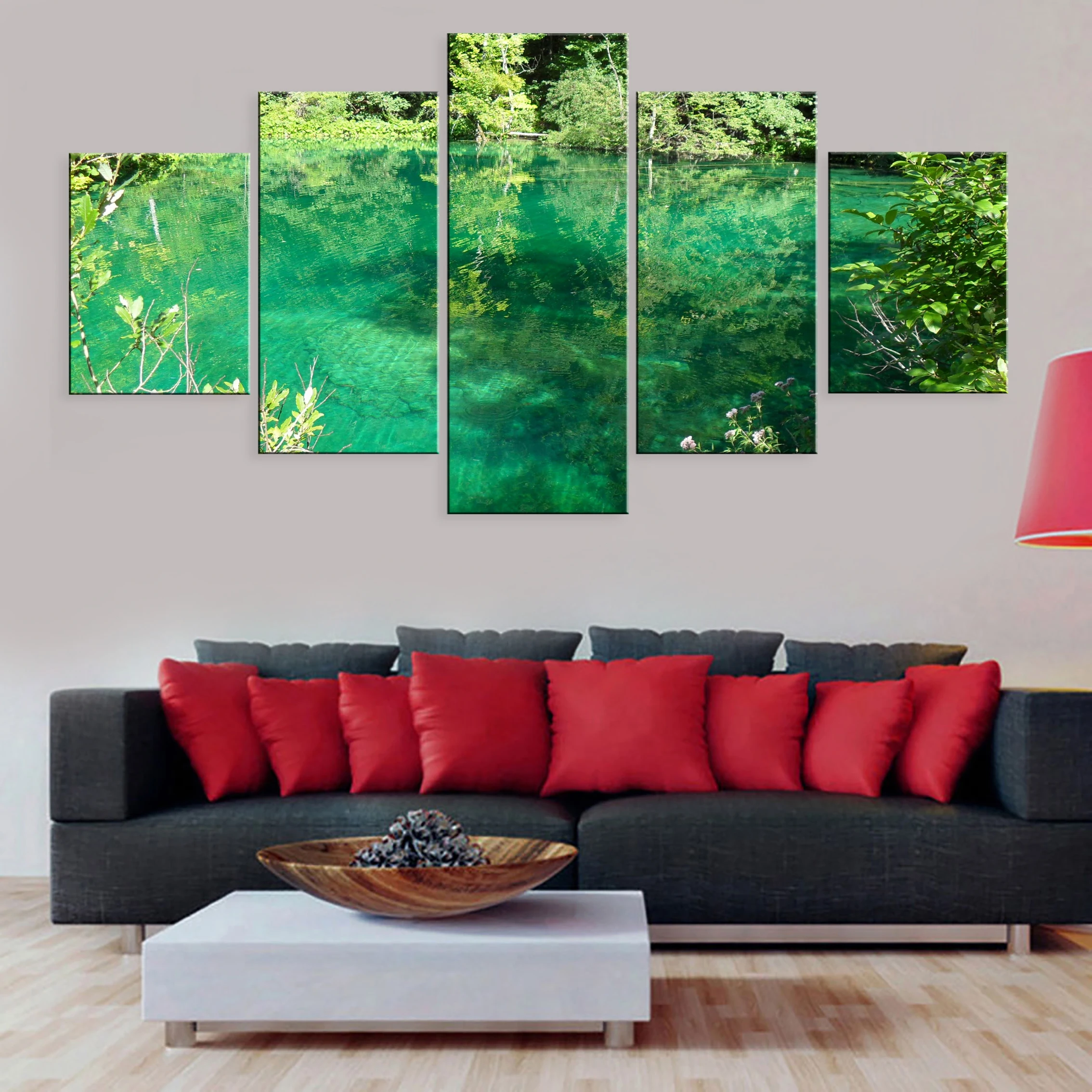 

Hd 5 Pieces Artwork Canvas Room Decor Framework Landscape Beautiful Scenery Lake Forest Plitvice Lakes National Park