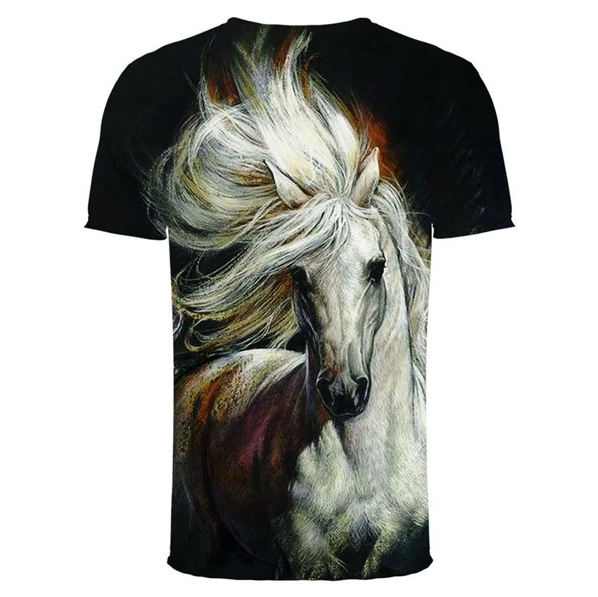 

KISSQIQI 3D Printed T-shirt Trend Digital Animal Mustang Men's Summer Short Sleeve Maximum Size 5xl