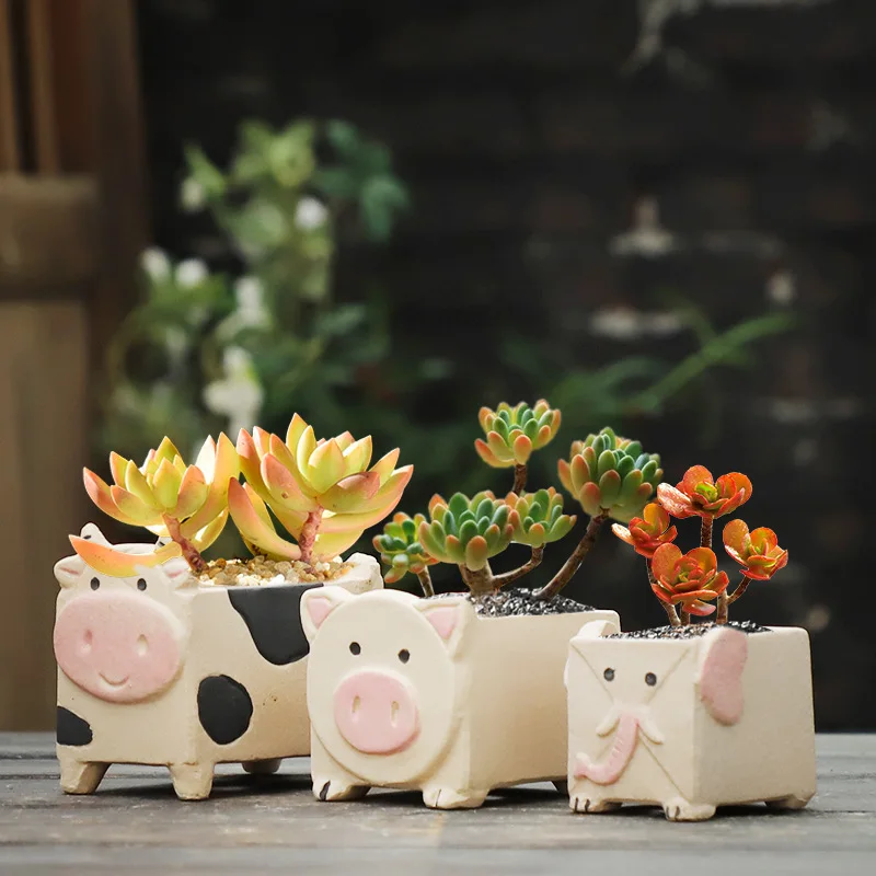 

Creative cartoon animal ceramic pig pig flower pot succulent cactus plant potted home decoration balcony garden ornaments