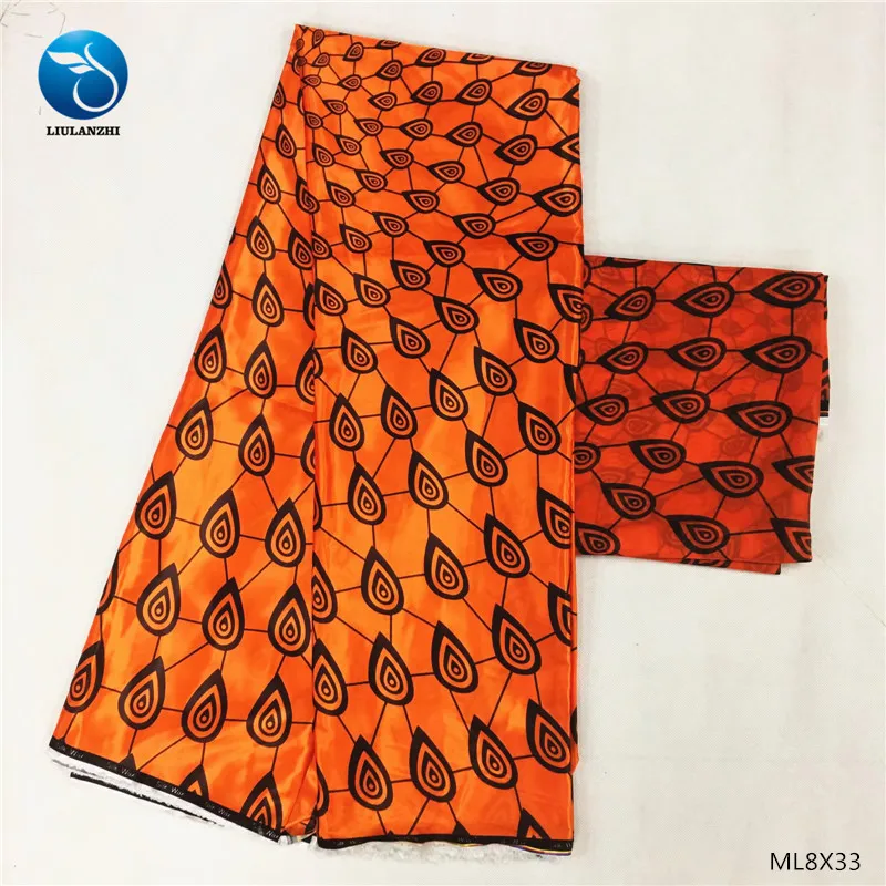 

LIULANZHI african silk wax fabrics New design prints flowers wax polyester fabric 4+2yards satin fabric ML8X