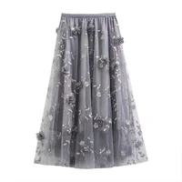 three dimensional flower embroidered mesh half skirt large swing fluffy skirt a line skirt