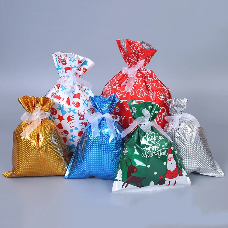 

Christmas Gift Bag New Candy Storage Bag Santa Claus Snowflake Pattern Drawstring Bag